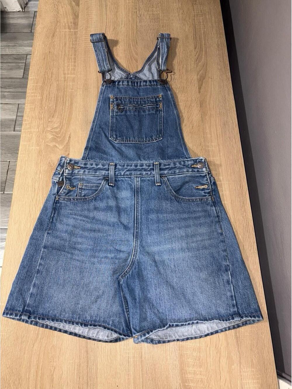 Women LEVI STRAUSS Zipper Pocket Denim Bib Shortalls Overalls Shorts Size Sml